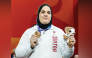 Ouisal Ikhlef celebrates with her bronze medal.