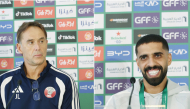 Qatar coach Julen Lopetegui and captain Hassan Al Haydos (right) during a press conference yesterday.  