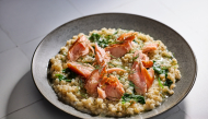 Barley Porridge With Spinach and Smoked Salmon. (Tom McCorkle/For The Washington Post; food styling by Gina Nistico)
 