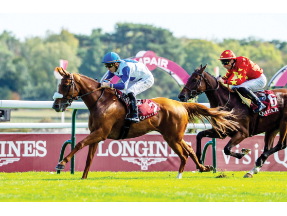 Christophe Soumillon rides Fakhira during the Gr.1 (PA) Qatar Arabian Trophy des Juments.  