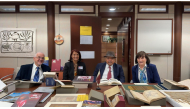 H E Sheikh Faisal bin Qassim Al Thani with officials during a visit to the Library of Congress.