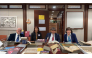 H E Sheikh Faisal bin Qassim Al Thani with officials during a visit to the Library of Congress.