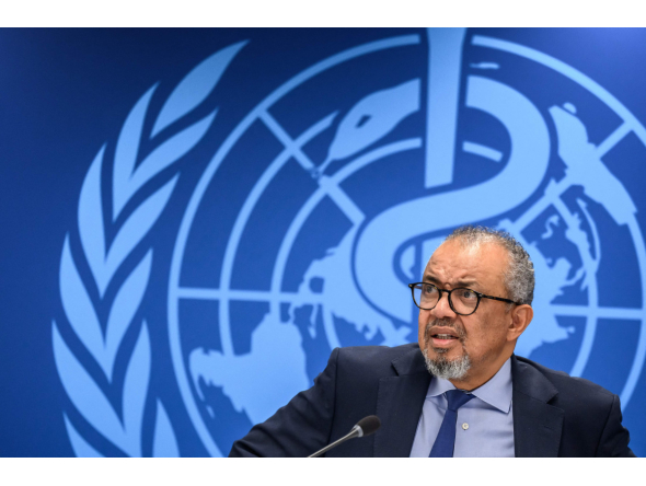 World Health Organization (WHO) Director-General Tedros Adhanom Ghebreyesus looks on during a press conference on global health issues, in Geneva, on October 7, 2026. Photo by Fabrice COFFRINI / AFP
