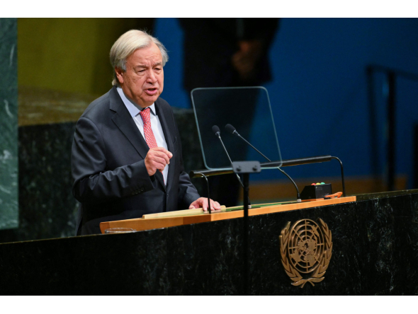 UN Secretary General Antonio Guterres speaks during the 81st United Nations General Assembly at the United Nations Headquarters in New York, on September 22, 2026. Photo by ANGELA WEISS / AFP