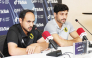 Qatar SC's new coach Rashid Al Kubaisi (left) speaks during a press conference.