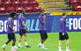 Barcelona’s Lamine Yamal (centre) takes part in a training session at Rams Park Stadium in Istanbul yesterday. 