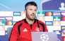 Manchester United coach Michael Carrick gives a press conference ahead of the match against Atletico Madrid.  