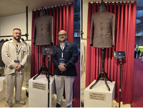 A replica of the iconic Morgan Freeman’s suit for the FIFA World Cup Qatar 2022. Picture: Victor Bolorunduro / The Peninsula