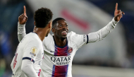 Paris Saint-Germain's French forward #10 Ousmane Dembele celebrates after scoring his team's second goal during the French L1 football match between RC Strasbourg Alsace and Paris Saint-Germain (PSG) at the Stade de la Meinau in Strasbourg, eastern France, on October 17, 2026. (Photo by ROMEO BOETZLE / AFP)