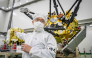 (FILES) Yasuhiro Kawakatsu, project manager of the Mars Moons eXploration (MMX) mission, speaks to media in front of the MMX spacecraft at the Tanegashima Space Center in Minamitane, Kagoshima prefecture on August 13, 2026. (Photo by Yuichi YAMAZAKI / AFP) 