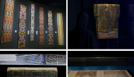 Clockwise from top left: Embroideries displayed at the exhibition, silk robe worn during earlier centuries, 16-century Tashkent Scrolls, and a centuries-old cenotaph. All pictures by Salim Matramkot / The Peninsula
