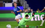 Como's Argentine midfielder #10 Nicolas Paz scores his team's third goal during the UEFA Champions League, league phase matchday 3, football match between Como 1907 and Manchester United at the Stadio Giuseppe Sinigaglia in Como, northen Italy on October 21, 2026. (Photo by Marco BERTORELLO / AFP)