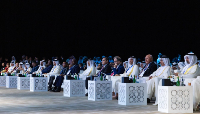 Prime Minister and Minister of Foreign Affairs H E Sheikh Mohammed bin Abdulrahman bin Jassim Al Thani, Minister of Commerce and Industry H E Sheikh Faisal bin Thani bin Faisal Al Thani, Secretary-General of UNCTAD Rebeca Grynspan along with Their Excellencies the Ministers, heads of government and senior officials during the opening of the forum.
