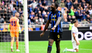 Inter Milan's French forward #09 Marcus Thuram reacts during the Italian Serie A football match between Inter Milan and Fiorentina at San Siro stadium in Milan, northern Italy, on October 25, 2026. (Photo by Stefano Rellandini / AFP)