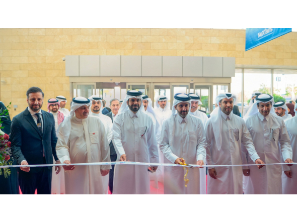 Minister of Commerce and Industry H E Sheikh Faisal bin Thani bin Faisal Al Thani with other officials during the opening of Build Your House exhibition, yesterday.