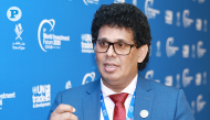 Minister of Trade, Commerce, Food Security and Cooperative Development of Sri Lanka, H E Wasantha Samarasinghe speaking to The Peninsula at WIF. Pic: Rajan Vadakkemuriyil / The Peninsula 