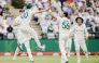Australia’s Mitchell Starc (second right) celebrates the dismissal of South Africa’s Wiaan Mulder with teammates.