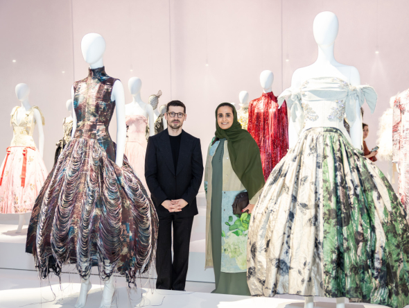 Chairperson of Qatar Museums H E Sheikha Al Mayassa bint Hamad Al-Thani visiting the exhibitions with other officials. 