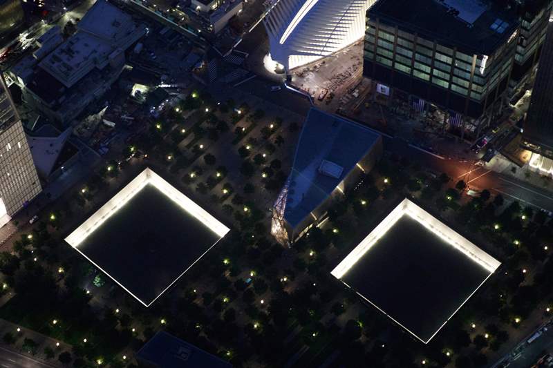 An aerial view of the National September 11 Memorial & Museum, September 8, 2016 in New York City. Drew Angerer/Getty Images/AFP 