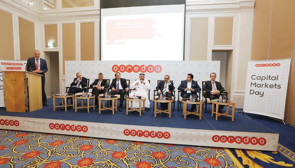 Ooredoo Group Deputy CEO Waleed Al Sayed (centre) and other officials at the Capital Markets Day in Doha.