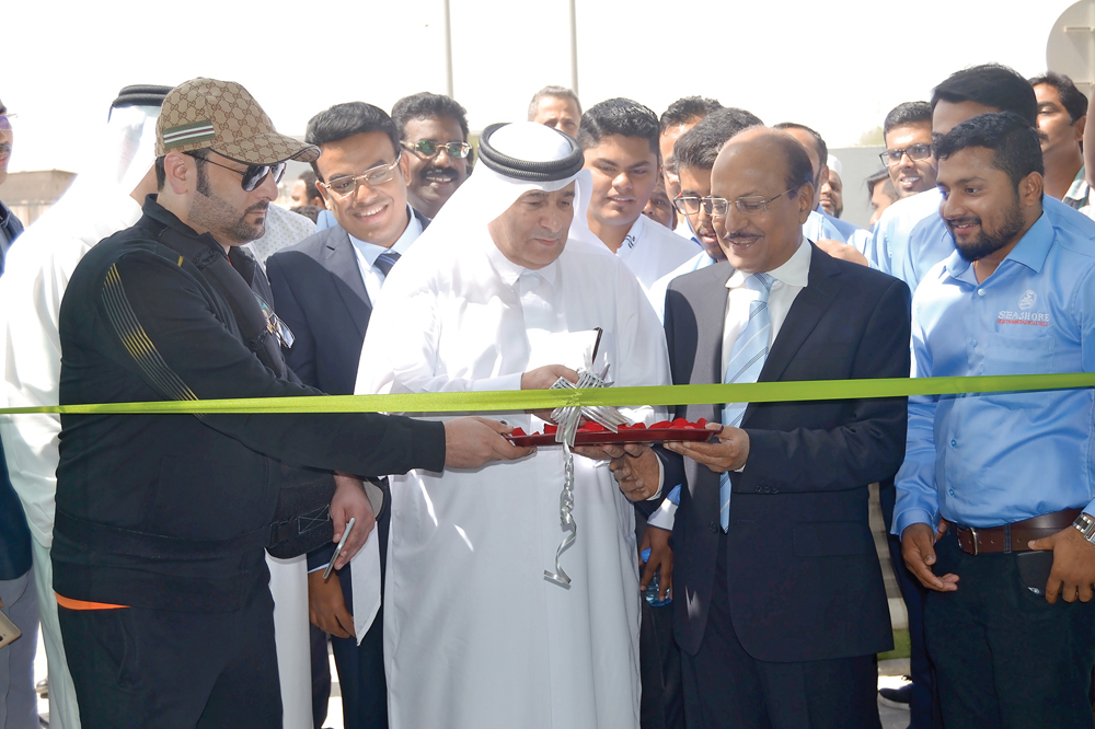 Saeed Salam SA Al Mohannadi along with Kerala Assembly opposition parties deputy leader P K Kunjalikutty, MLA, cutting the ribbon of SEAshore Electromechanical’s first outlet.