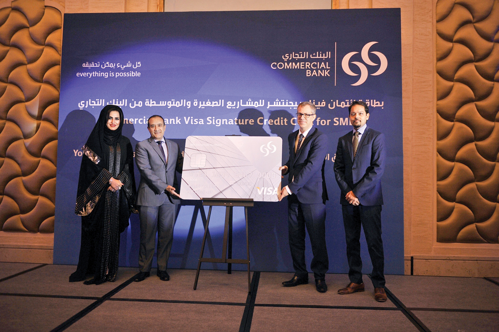 Joseph Abraham, Commercial Bank CEO and other officials during  the launch of SMEs Visa Signature Credit Card f at Sharq Village yesterday. Pic: Baher Amin / The Peninsula
