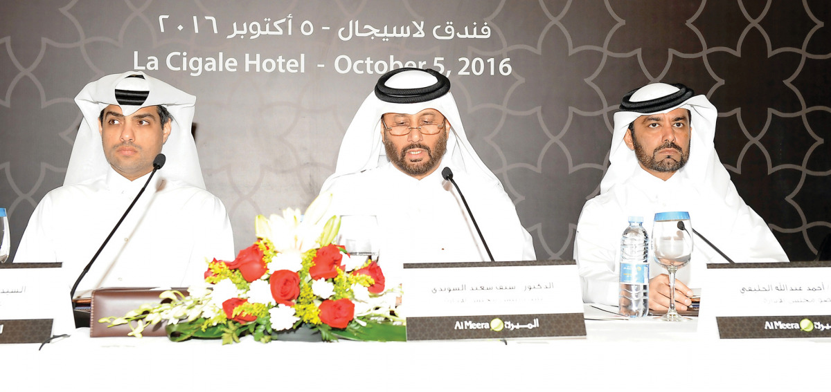 Al Meera Consumer Goods Company officials addressing shareholders in its Extraordinary General Assembly Meeting held yesterday at La Cigale Hotel.