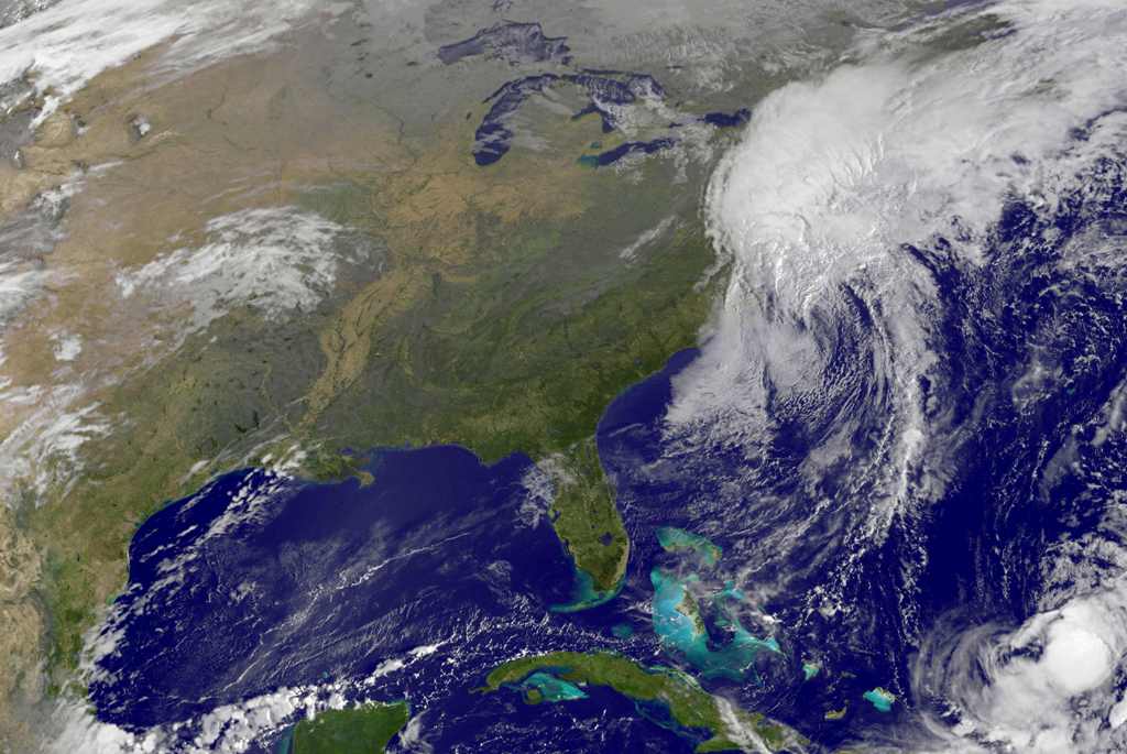 This NOAA-NASA Goes East project satellite image shows Hurricane Matthew along the US East coast on October 9, 2016 at 1237 UTC. 