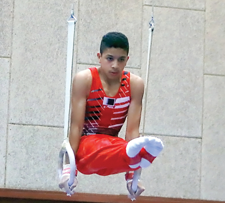 A Qatari gymnast in action at the Arab Gymnastics Championship in Tunisia. 