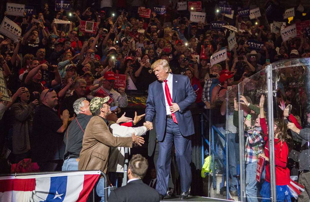 Republican presidential nominee Donald Trump arrives at a campaign rally on October 10, 2016 in Wilkes-Barre, Pennsylvania. Jessica Kourkounis/Getty Images/AFP