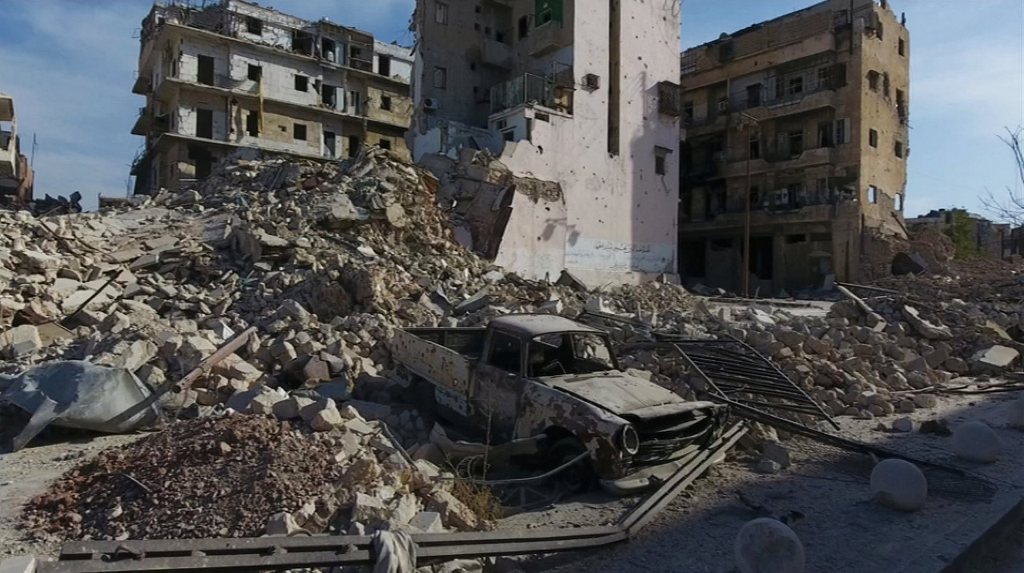 A still image from video taken October 12, 2016 of a general view of the bomb damaged Old City area of Aleppo, Syria. Video released October 12, 2016. (Reuters/via ReutersTV) 