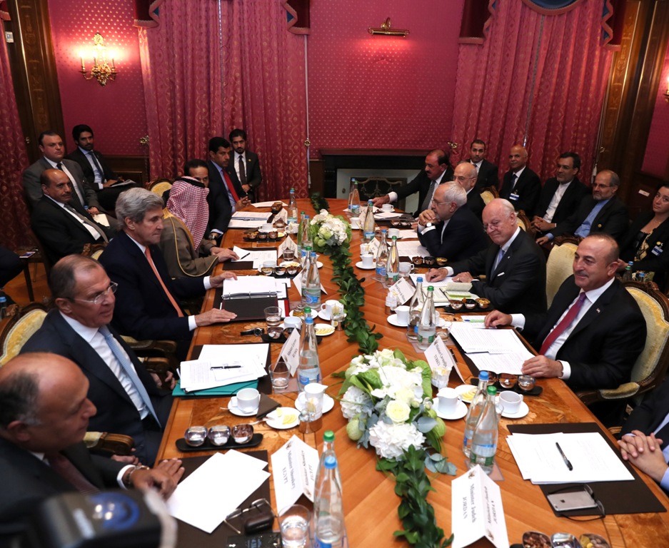 LAUSANNE, SWITZERLAND - OCTOBER 15: The talks on the ongoing crisis in Syria, at Beau-Rivage Palace Hotel in Lausanne, Switzerland on October 15, 2016. ( Turkish Foreign Ministry / Ahmet Gumus - Anadolu Agency )