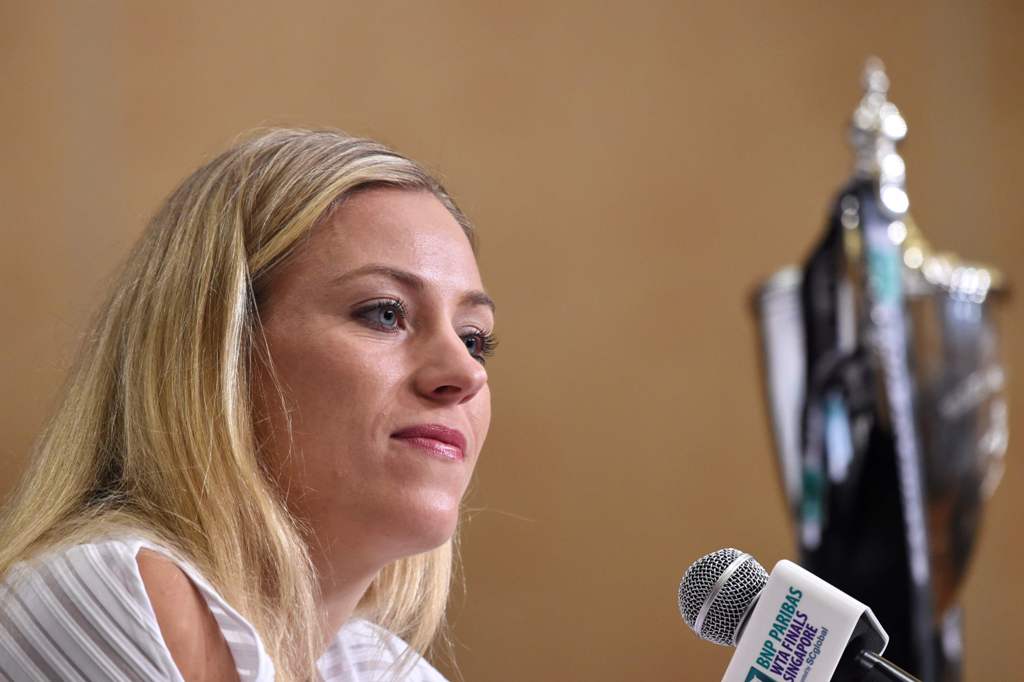 Angelique Kerber of Germany attends a press conference prior to the WTA Finals at Marina Bay Sands in Singapore on October 22, 2016. / AFP / ROSLAN RAHMAN

