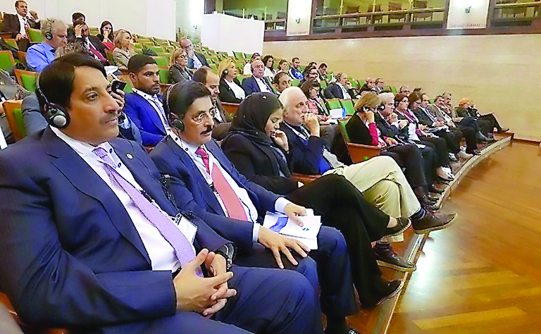 H E Dr Hamad bin Abdulaziz Al Kawari (second left), Cultural Adviser at the Emiri Diwan and Qatar’s candidate for the post of Director-General at Unesco, at the event.