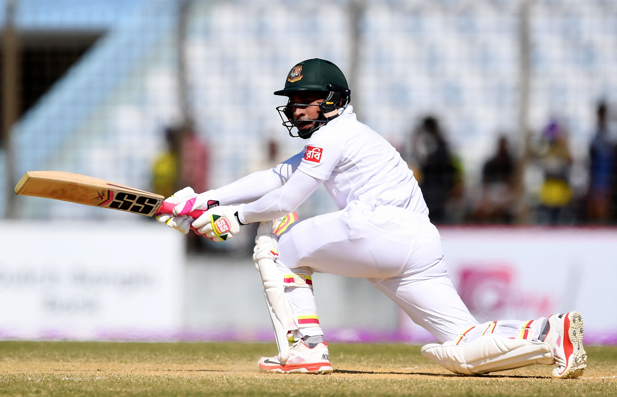 Bangladesh captain Mushfiqur Rahim plays a shot during the fourth day of the first Test match between Bangladesh and England at Zahur Ahmed Chowdhury Cricket Stadium in Chittagong on October 23, 2016. (AFP / Dibyangshu SARKAR)
