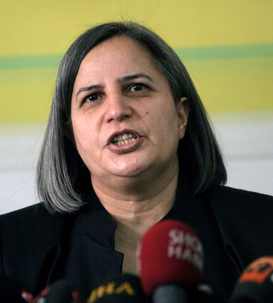 This file photo taken on January 13, 2012 shows Gultan Kisanak, co-chairperson of pro-Kurdish Peace and Democracy Party, speaking during a news conference in Ankara. Gultan Kisanak and Firat Anli, the co-mayors of south-eastern Turkish city Diyarbakir, ha