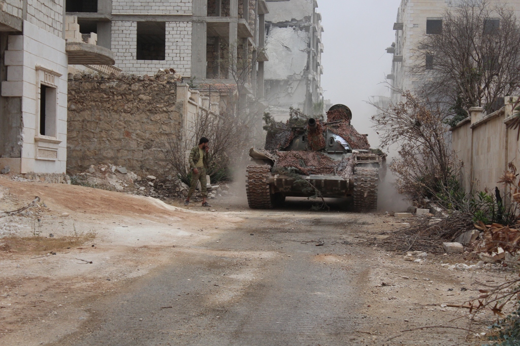 A Syrian opposition group get prepared before they attack the positions of the Assad regime forces with missiles during an operation to break the siege of the regime forces in the city center in Aleppo, Syria on October 28, 2016. ( Ahmed Hasan Obed - Anad