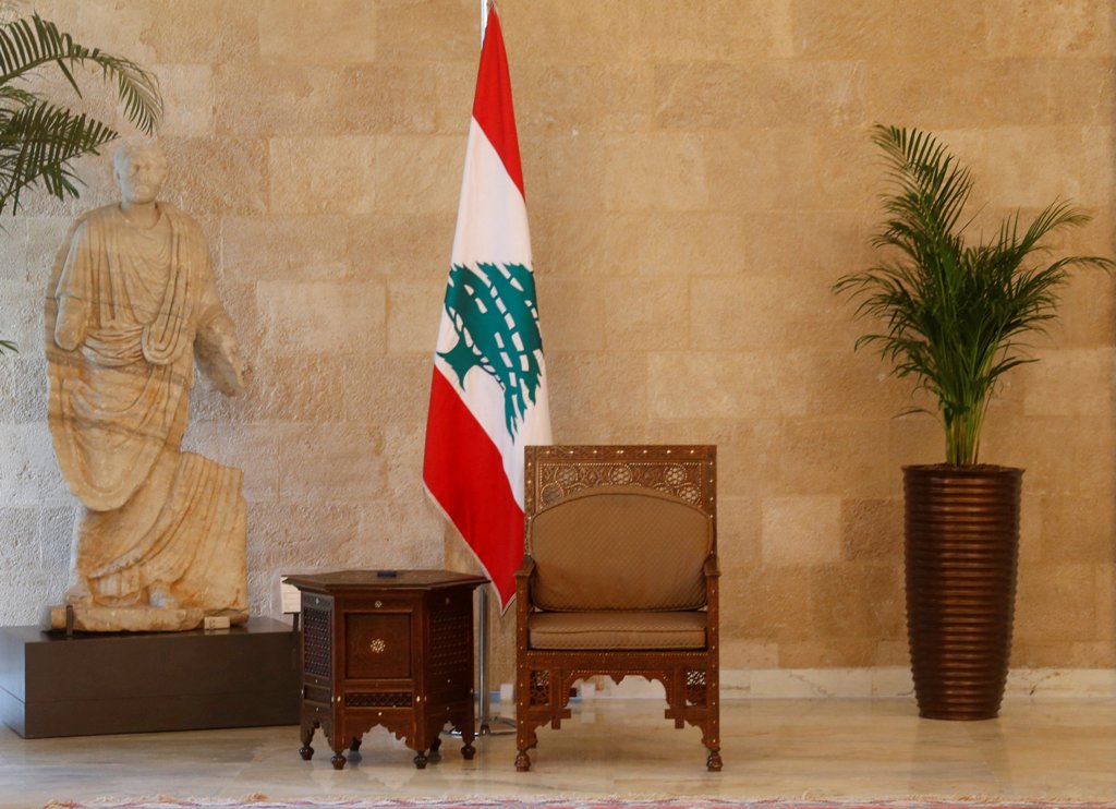 The presidential chair is pictured inside the presidential palace prior to presidential elections in Baabda, near Beirut, Lebanon October 29, 2016. Picture taken October 29, 2016. REUTERS/Mohamed Azakir
