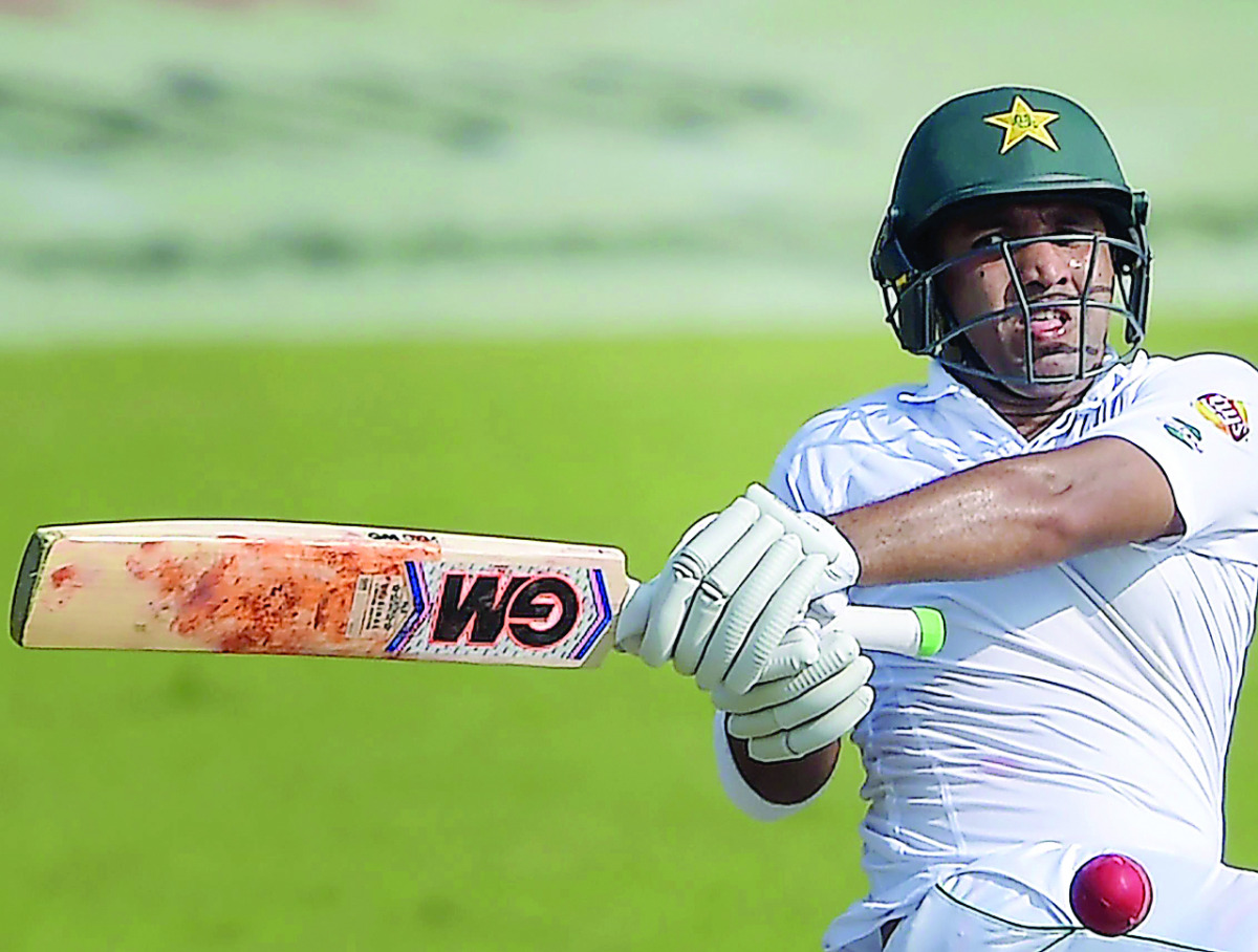 Pakistan's Sami Aslam in action in Sharjah yesterday.