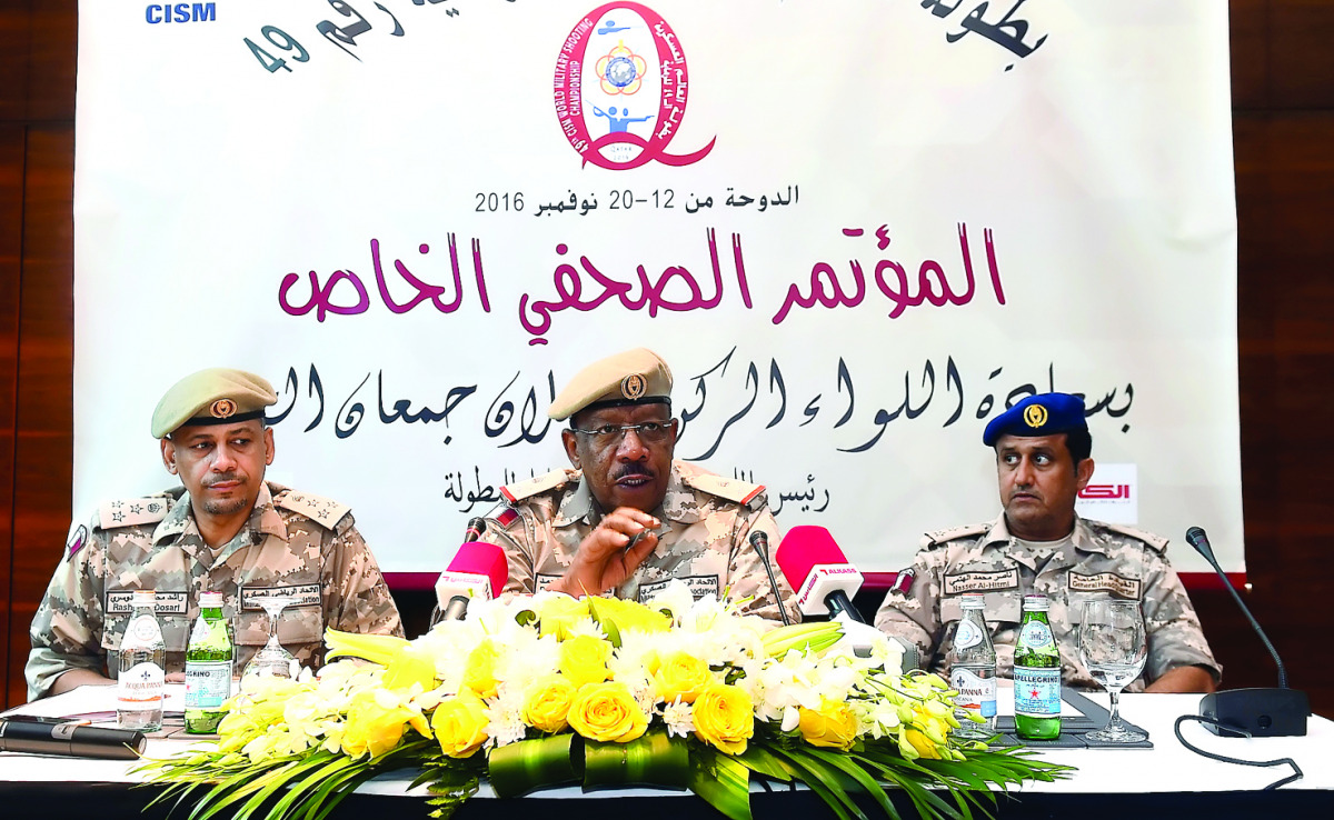Major General Dahlan Al Hamad, of the Qatar Armed Forces speaking during a press conference of the 49th CISM World Military Shooting Championship in Doha .  The military shooting championship will take place from November 12 to 20 at the Losail Shooting C