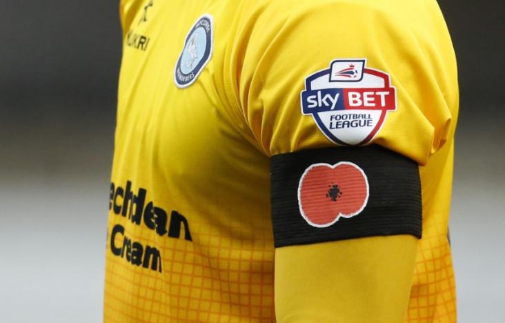 General view of a poppy on a black armband for remembrance day. (Reuters / Ed Sykes)