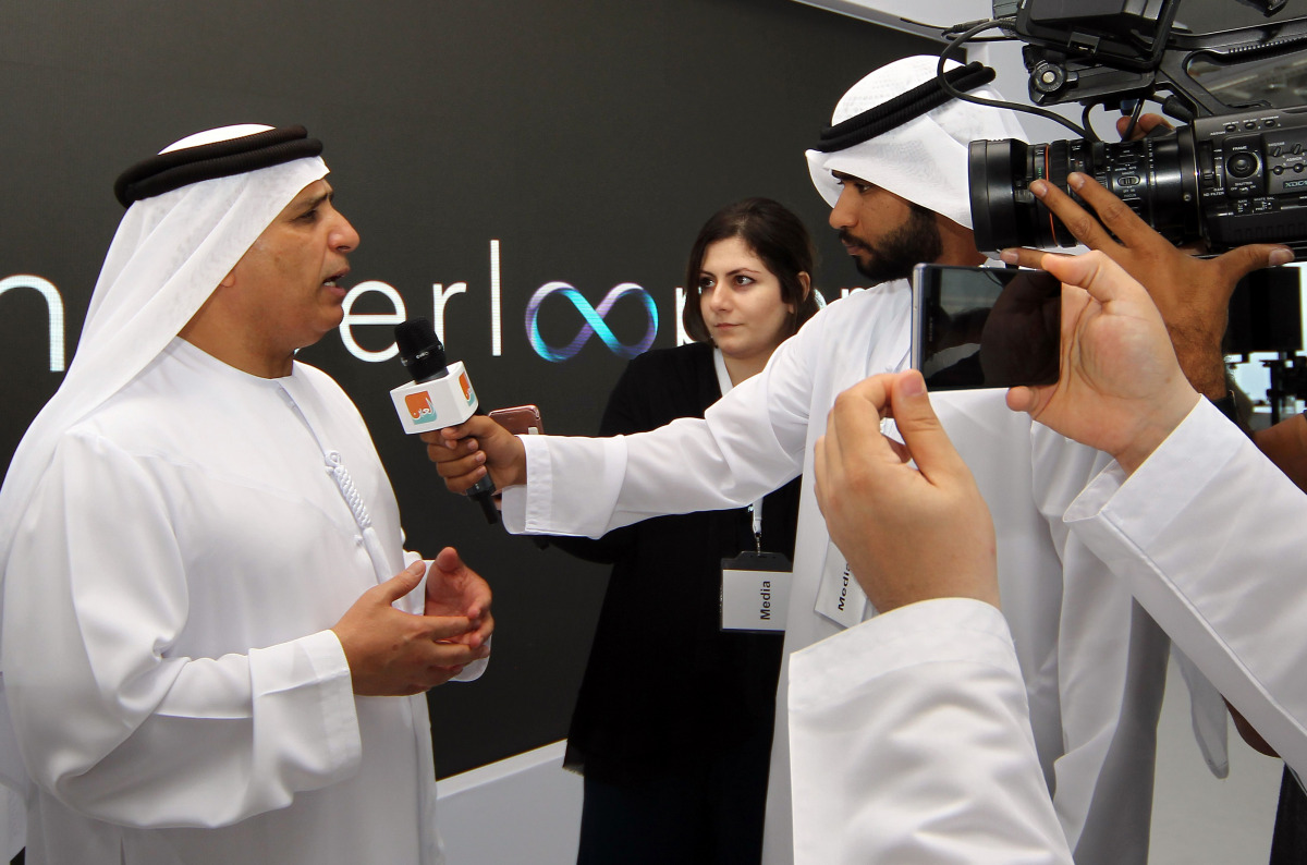 Dubai Road Transport Authority's director general Mattar al-Tayer, speaks to the press following the signing of an agreement with US startup Hyperloop, on November 8, 2016 in Dubai. Dubai agreed a deal Tuesday with a US startup to 