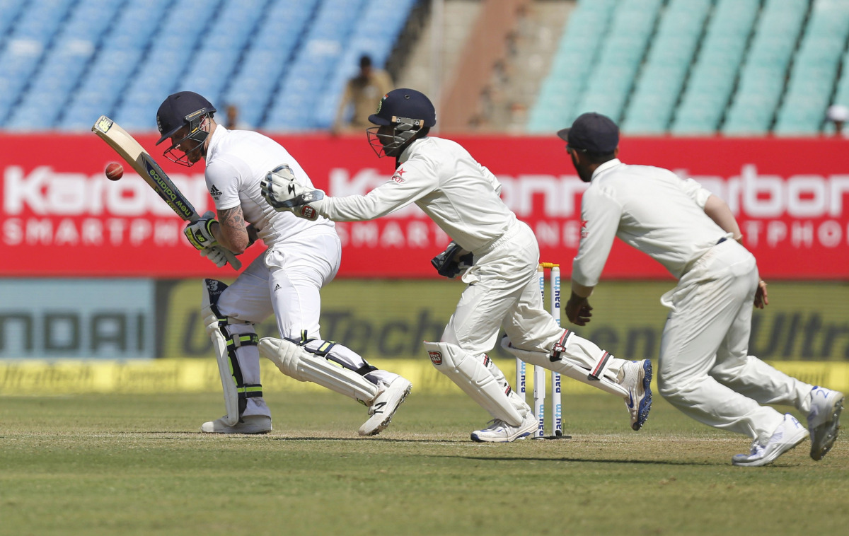 England's Ben Stokes (L) plays a shot. (Reuters/Amit Dave)