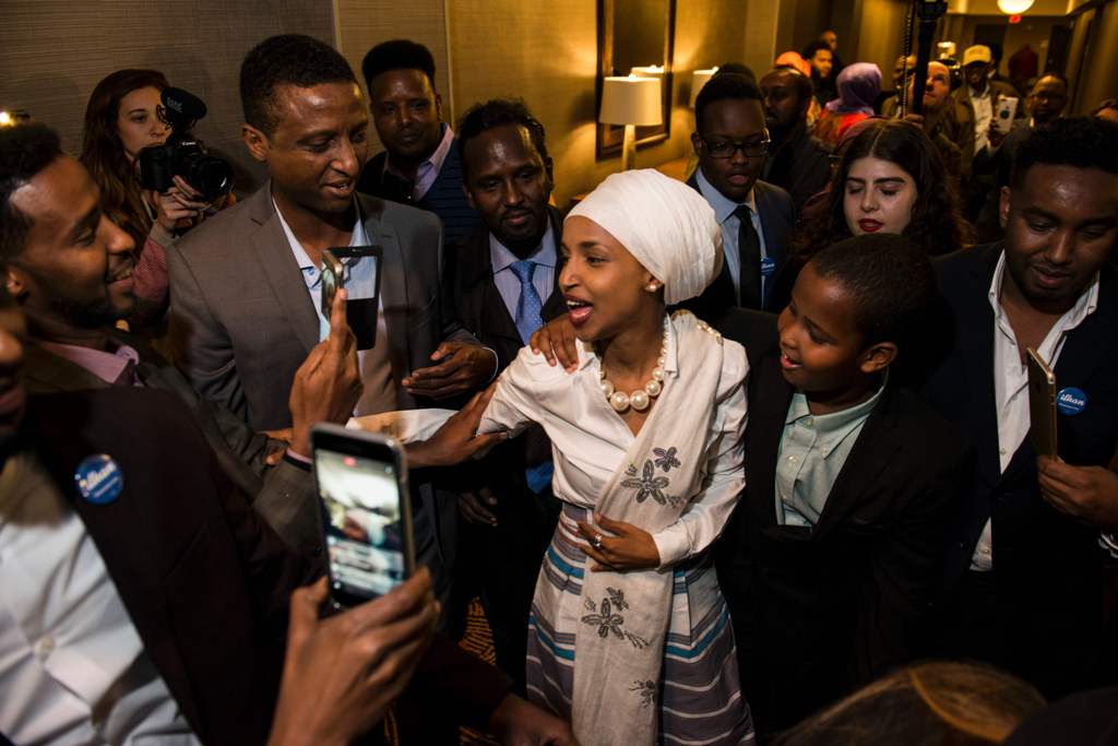 Ilhan Omar, candidate for State Representative for District 60B in Minnesota, arrives for her victory party on election night, November 8, 2016 in Minneapolis, Minnesota. Omar, a refugee from Somalia, is the first Somali-American Muslim woman to hold publ