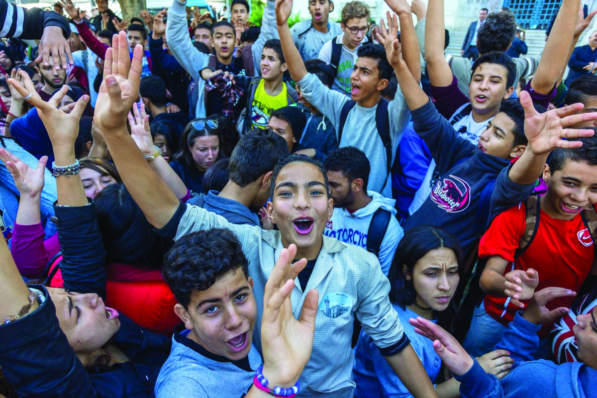 Tunisian students take part in a protest against new exam system at the Habib Bourguiba street in Tunis, Tunisia, yesterday. 