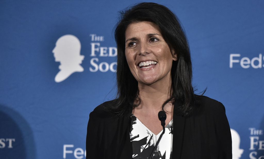 ILES) This file photo taken on November 18, 2016 shows South Carolina Governor Nikki Haley during the 2016 National Lawyers Convention sponsored by the Federalist Society in Washington, DC.  AFP / Mandel Ngan