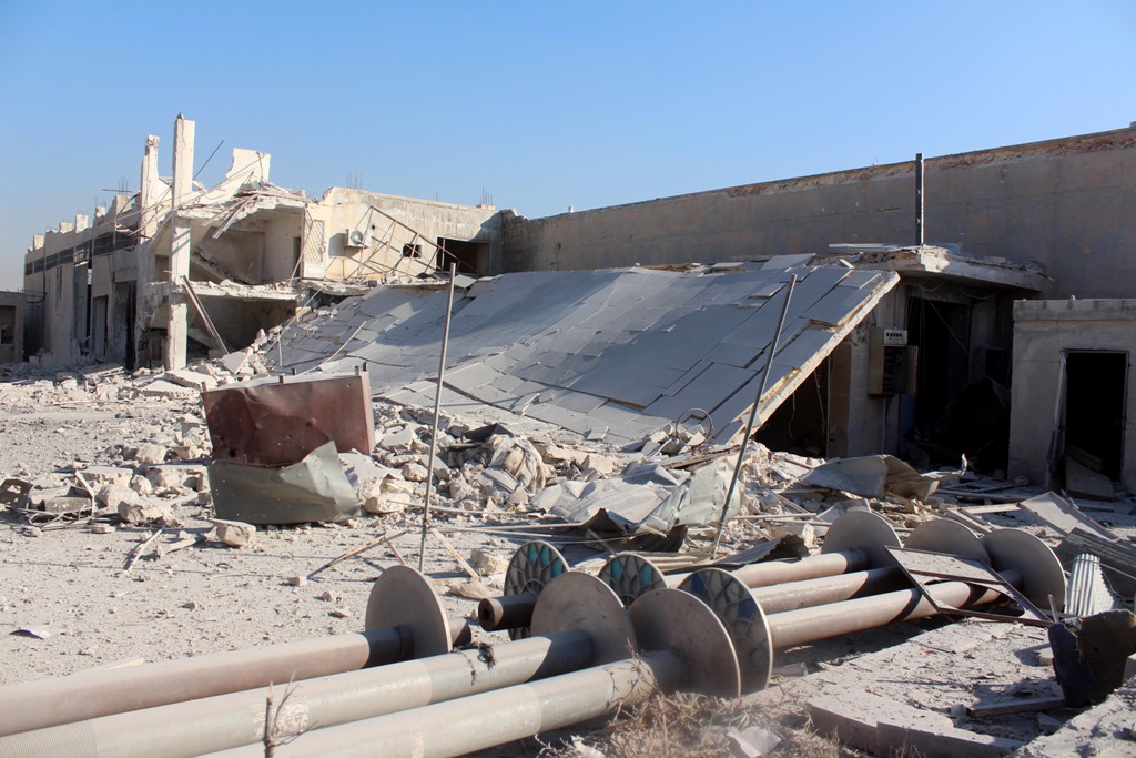 (file Photo) An outside view of the pharmaceutical plant building which was destroyed by Russian warplanes at al-Masura district of Aleppo, Syria on November 26, 2016.  Ahmed Al Ahmed - Anadolu Agency 
