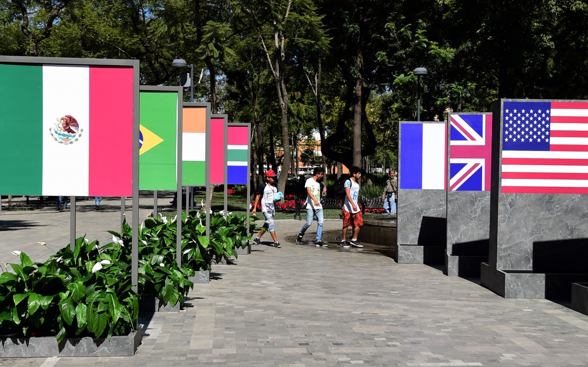 Flags of different countries taking part in the Mayors Summit 2016 are seen at the Alameda Central Park in Mexico City on November 29, 2016 on the eve of the opening of the C40 Mayors Summit. The summit will take place between November 20 and December 2 i