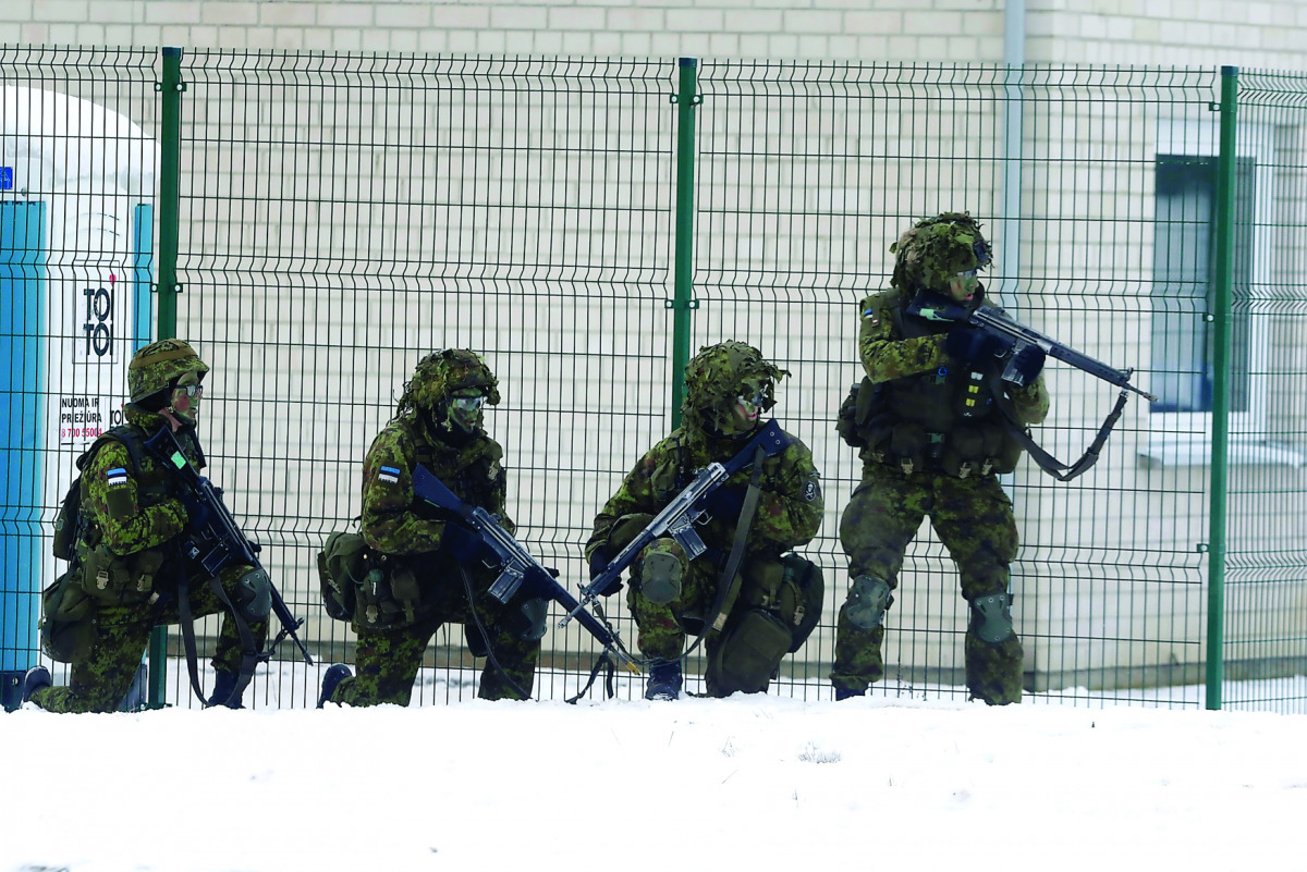 Estonian troops along with the other troops from 11 Nato nations take part in the exercise in urban warfare during ‘Iron Sword’ exercise in the mock town near Pabrade, Lithuania, yesterday.