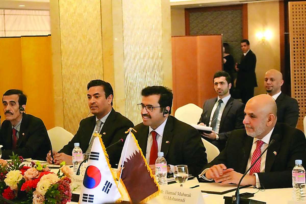 Minister of Energy and Industry H E Dr Mohammed bin Saleh Al Sada (third left) attending the meeting of the Higher Joint Committee for Strategic Cooperation.